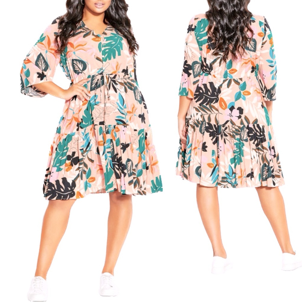 LORALETTE 18/20W Endless Sun Light Pink Print Midi Dress (D95.5)